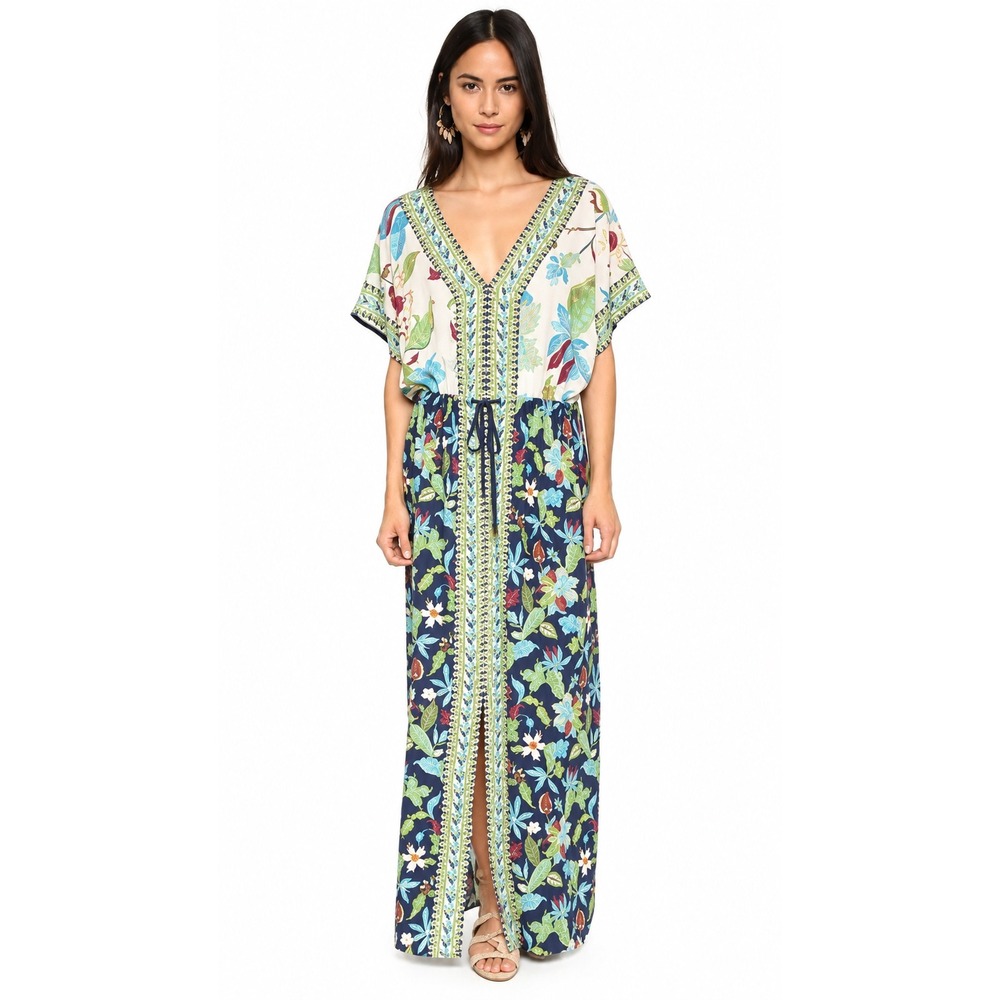 Tory Burch Floral Paisley Maxi Dress caftan Multicolor M/L rayon Boho